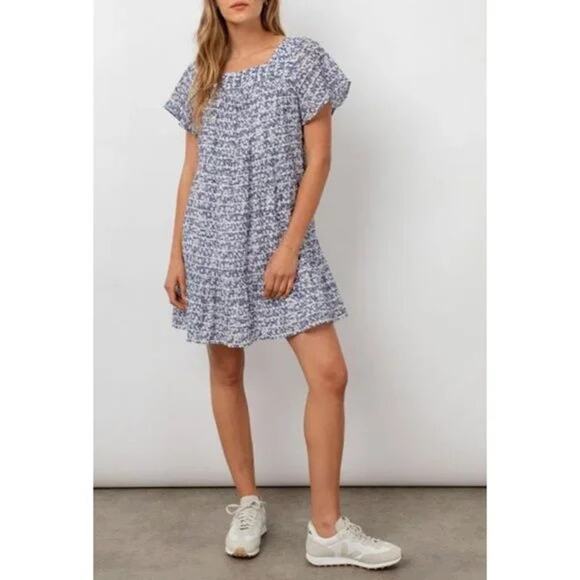 RAILS Valentina Ruffle Hem Crinkle Dress Camellia Print Size Large Navy Floral - Picture 1 of 8